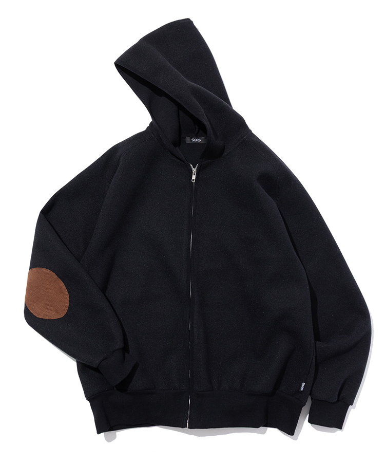 ELBOW PATCH ZIP OPEN SWEATSHIRT